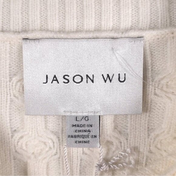 NWT JASON WU Cable Knit Rib Hem & Cuffs Pullover Sweater Ivory JW453000 LARGE - Picture 4 of 11